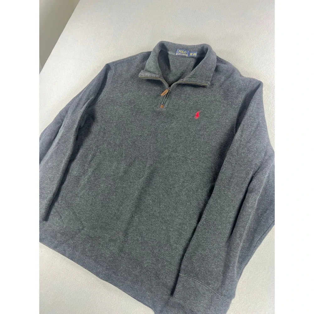 Polo Ralph Lauren Gray 1/4 Zip Pullover Sweater Preppy Mens Size XXL Red Pony